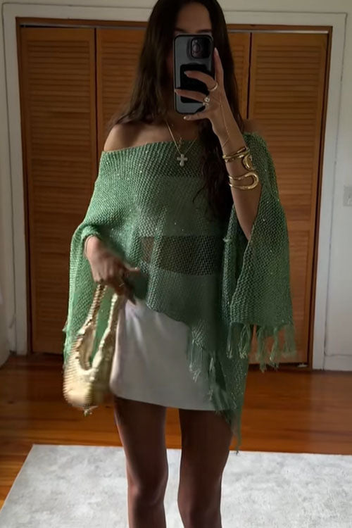 Rowangirl Shawl Fringed Knitted Top Poncho