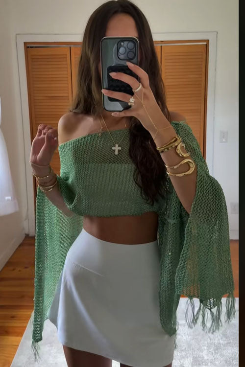 Rowangirl Shawl Fringed Knitted Top Poncho