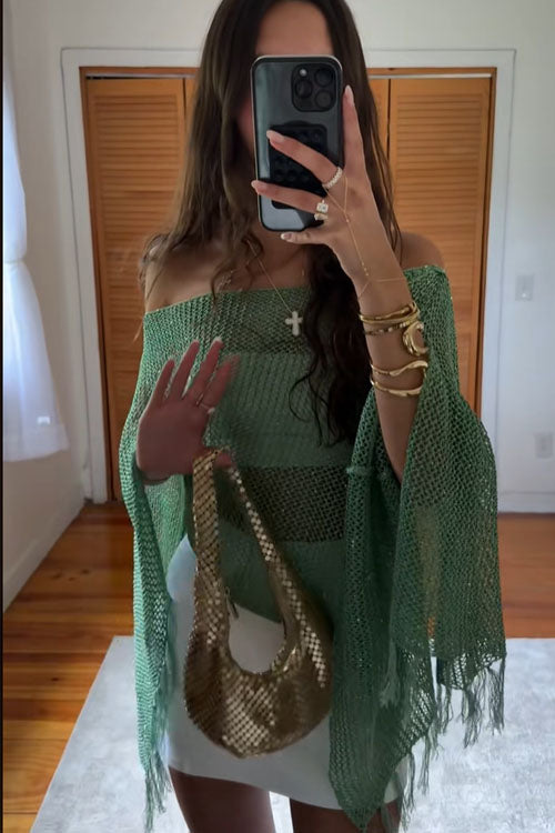 Rowangirl Shawl Fringed Knitted Top Poncho