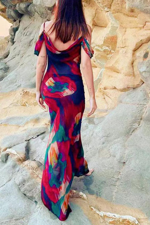 Rowangirl  Fashionable Printed One-Shoulder Elegant Dress