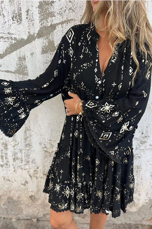 Rowangirl  Loose Printed Long Sleeve Dress