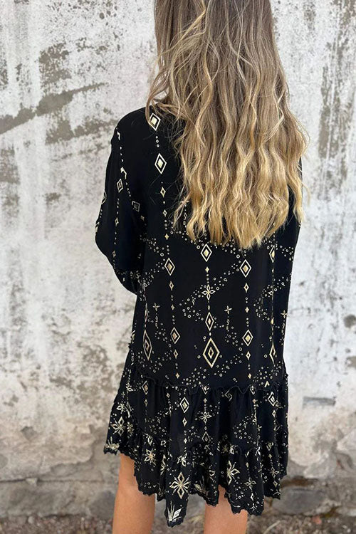 Rowangirl  Loose Printed Long Sleeve Dress