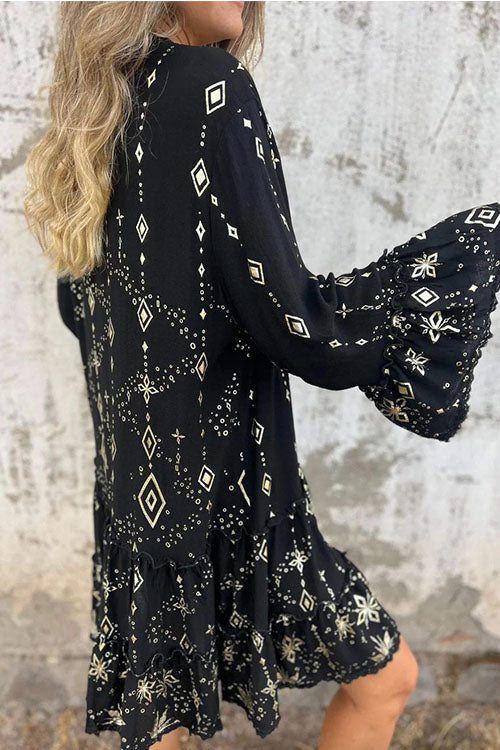 Rowangirl  Loose Printed Long Sleeve Dress