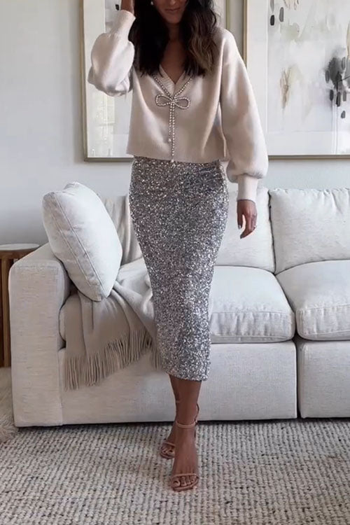 Rowangirl Stylish Sequin Midi Skirt