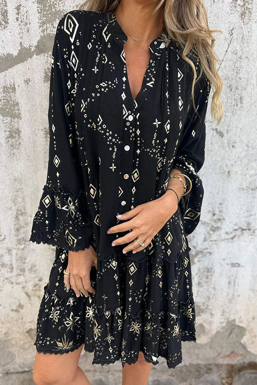 Rowangirl  Loose Printed Long Sleeve Dress