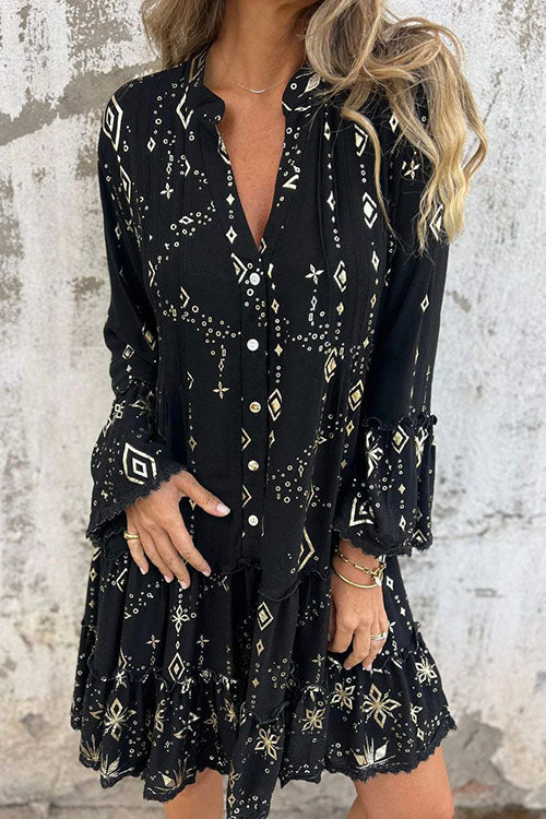 Rowangirl  Loose Printed Long Sleeve Dress