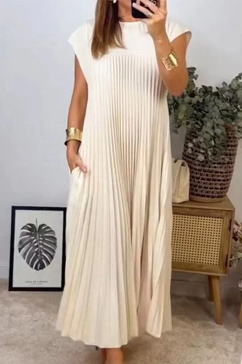 Rwangirl  Elegant And Fashionable Round Neck Pleated Long Dress