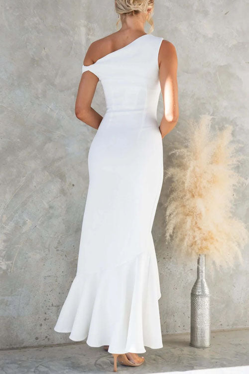 Rowangirl   Solid Color Ruffle Hem Dress