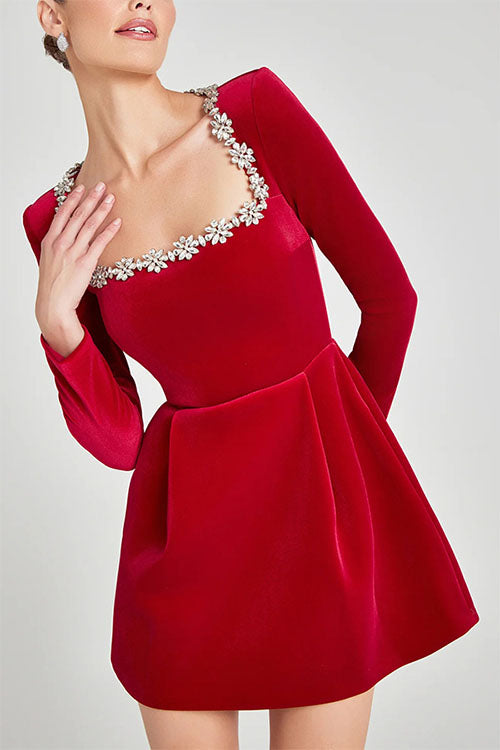 Rowangirl U-neck long-sleeved diamond dress