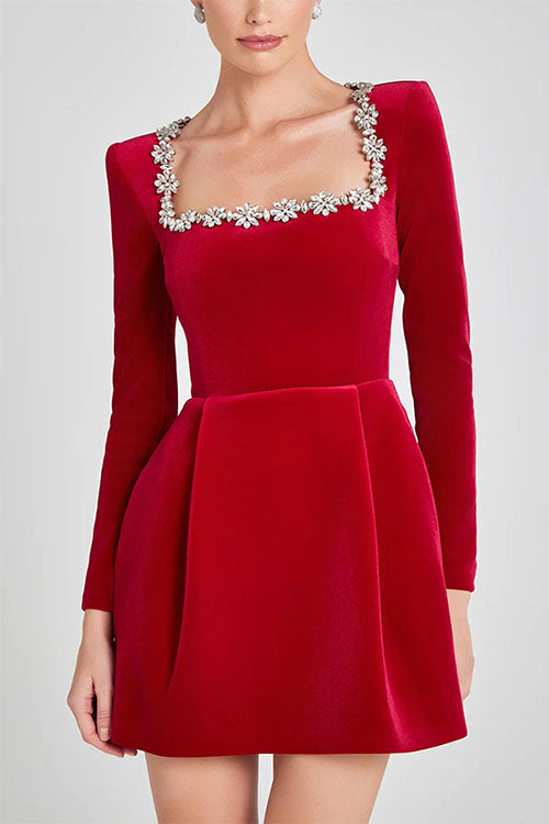 Rowangirl U-neck long-sleeved diamond dress