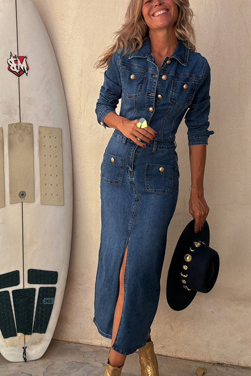 Rowangirl  Button-down Denim Long-sleeved Dress