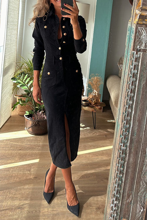 Rowangirl  Button-down Denim Long-sleeved Dress
