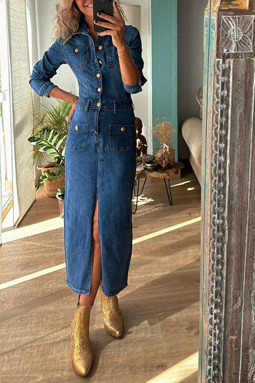 Rowangirl  Button-down Denim Long-sleeved Dress