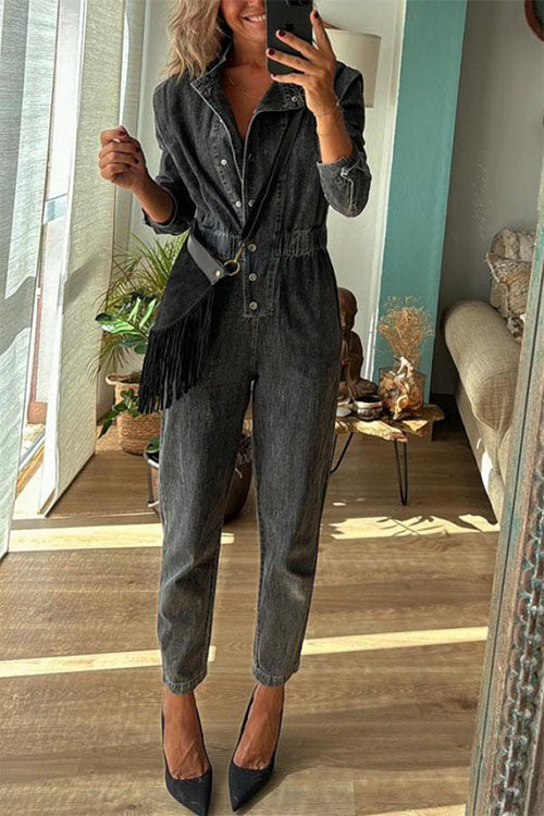 Rowangirl  Long-sleeved Denim Fashion Jumpsuit