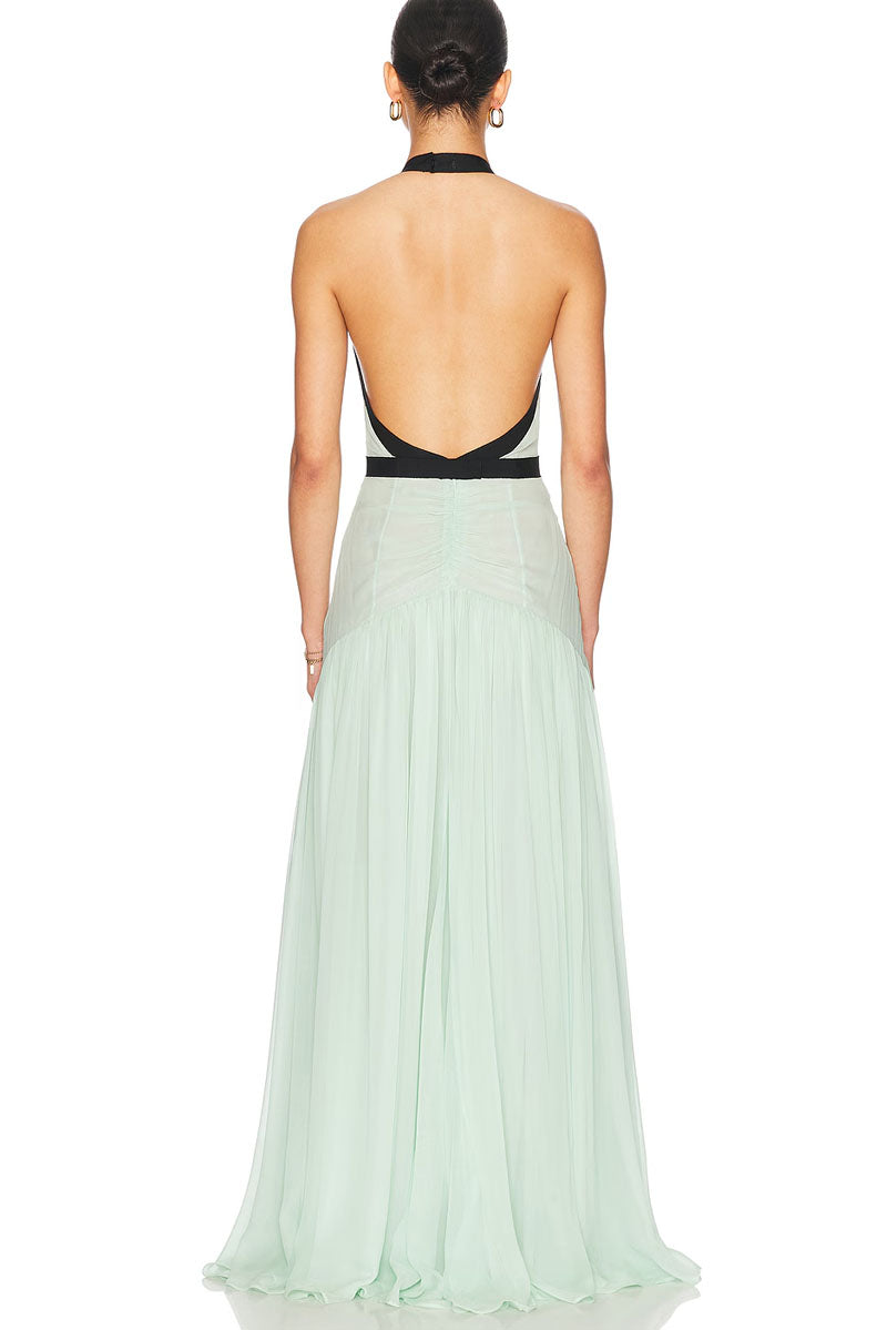 Rowangirl  Deep V-neck Long Dress With Bow Decoration