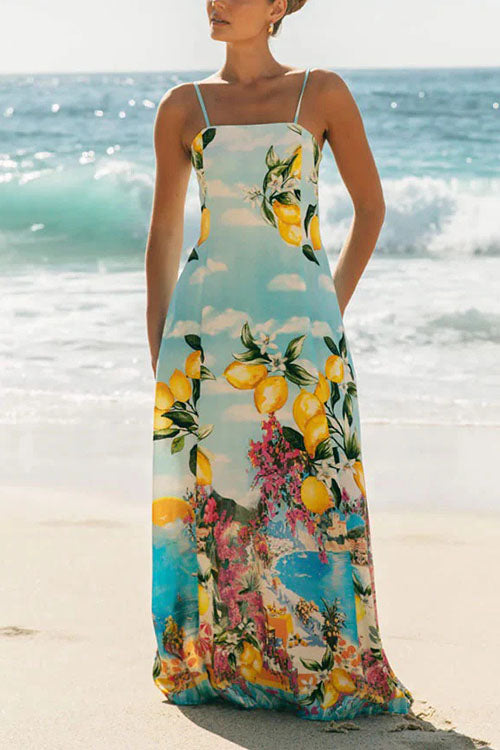 Rowangirl  Printed Sling Resort Dress