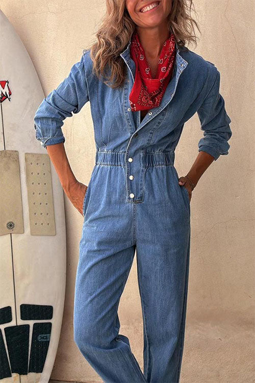 Rowangirl  Long-sleeved Denim Fashion Jumpsuit