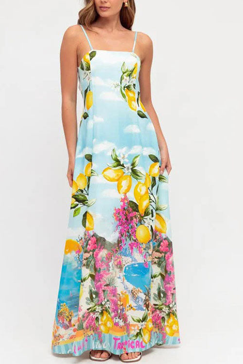 Rowangirl  Printed Sling Resort Dress