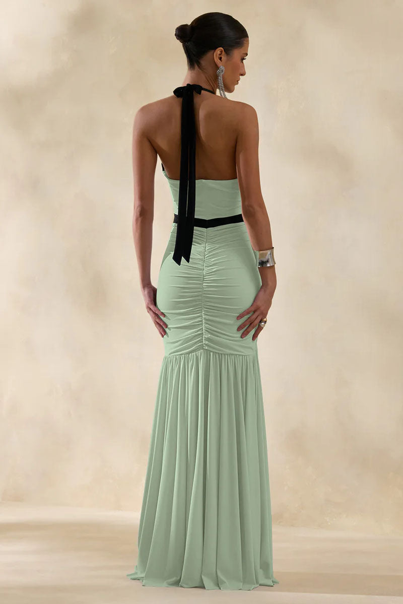 Rowangirl  Deep V-neck Long Dress With Bow Decoration