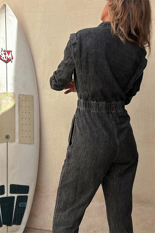 Rowangirl  Long-sleeved Denim Fashion Jumpsuit