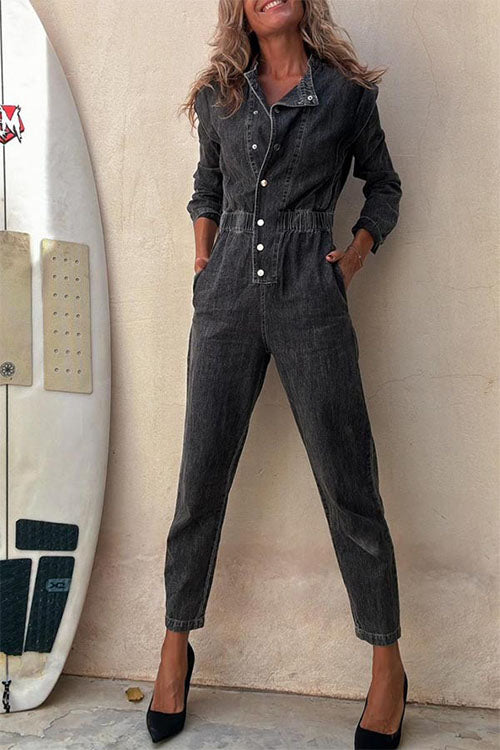 Rowangirl  Long-sleeved Denim Fashion Jumpsuit