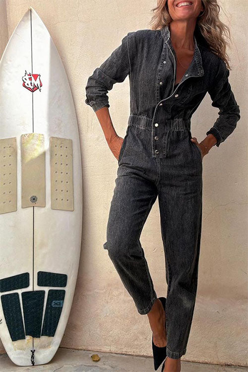 Rowangirl  Long-sleeved Denim Fashion Jumpsuit