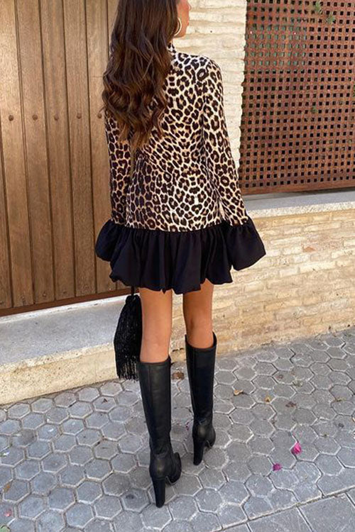 Rowangirl Leopard Print Bell Sleeve Long Sleeve Dress