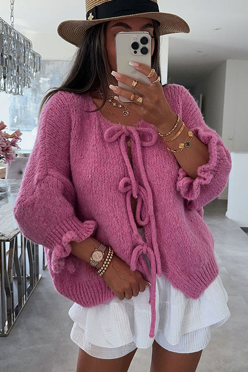 Rowangirl   V-neck Ruffled Sweater Cardigan