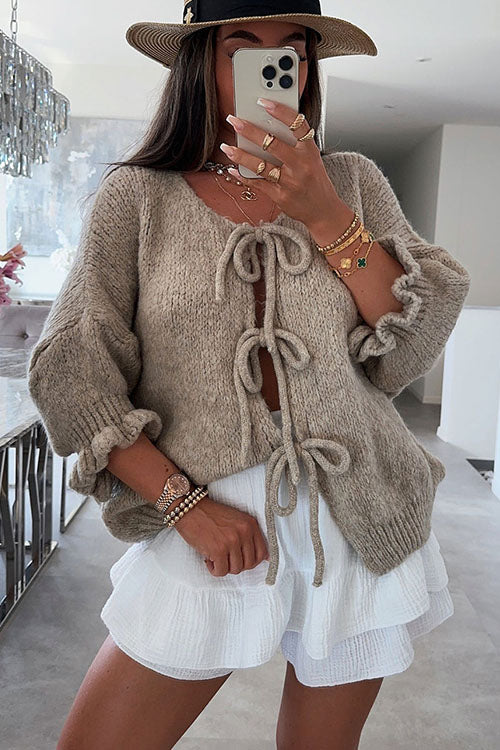 Rowangirl   V-neck Ruffled Sweater Cardigan