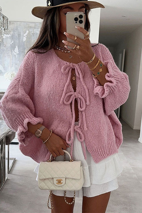 Rowangirl   V-neck Ruffled Sweater Cardigan