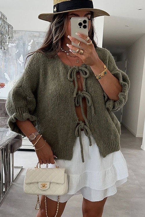 Rowangirl   V-neck Ruffled Sweater Cardigan