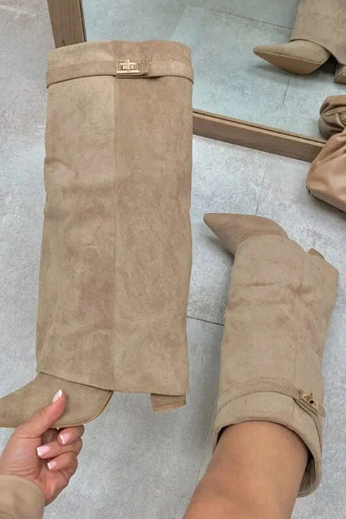 Rowangirl Pointed-Toe Straight-Leg Boots With Metal Buckles