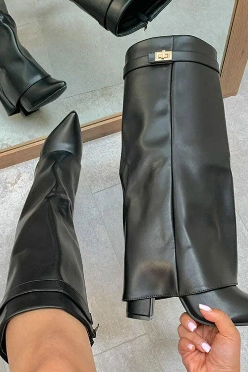 Rowangirl Pointed-Toe Straight-Leg Boots With Metal Buckles