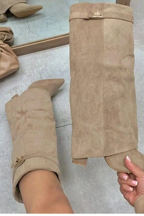 Rowangirl Pointed-Toe Straight-Leg Boots With Metal Buckles