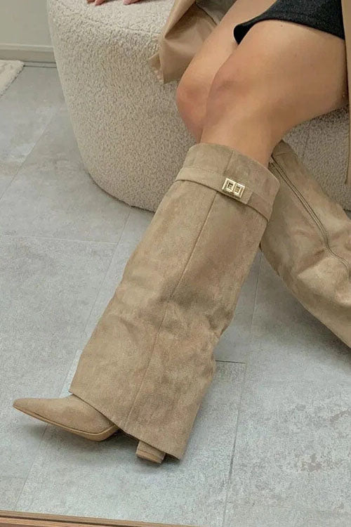 Rowangirl Pointed-Toe Straight-Leg Boots With Metal Buckles