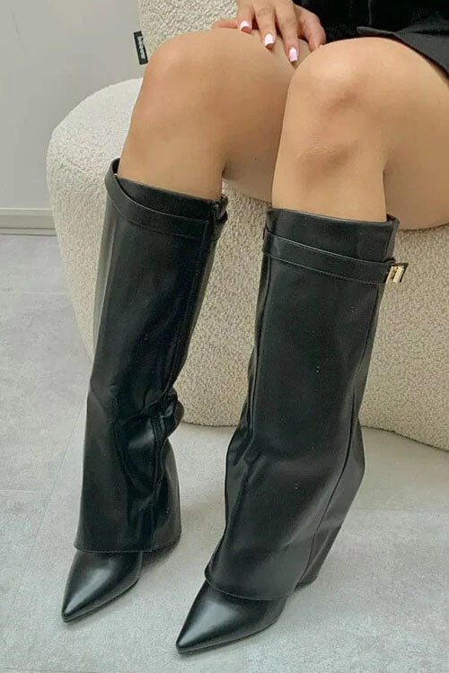 Rowangirl Pointed-Toe Straight-Leg Boots With Metal Buckles