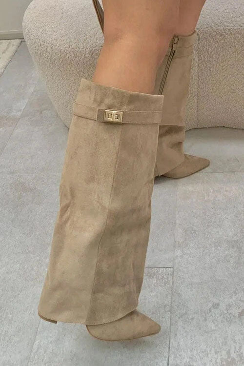 Rowangirl Pointed-Toe Straight-Leg Boots With Metal Buckles