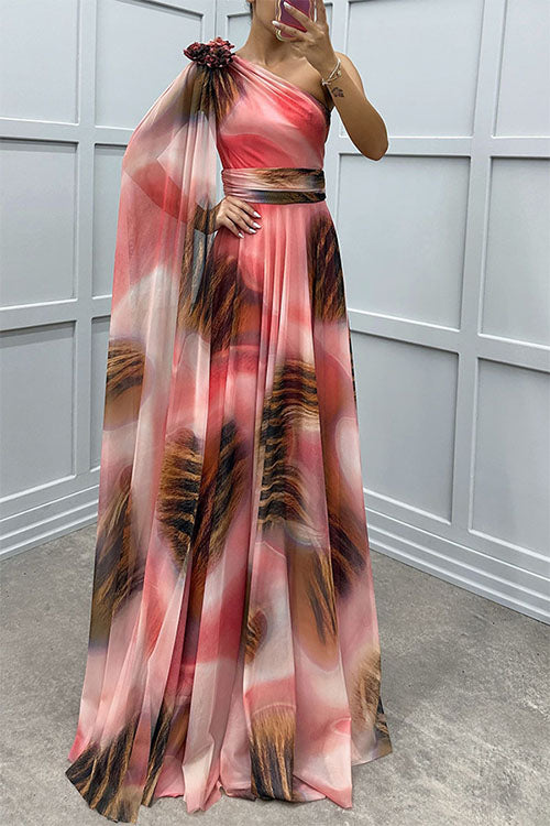 Rowangirl Chiffon Printed Off-Shoulder Dress