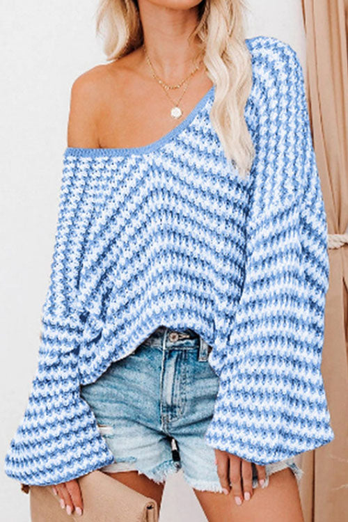 Rowangirl V-neck Striped Lantern Sleeve Sweater