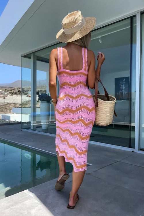 Rowangirl Slim Fit Knit Beach Dress with Wave Pattern