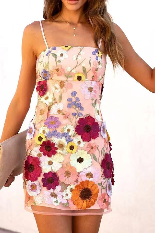 Rowangirl Fashion Three-dimensional Embroidery Flower Sling Dress