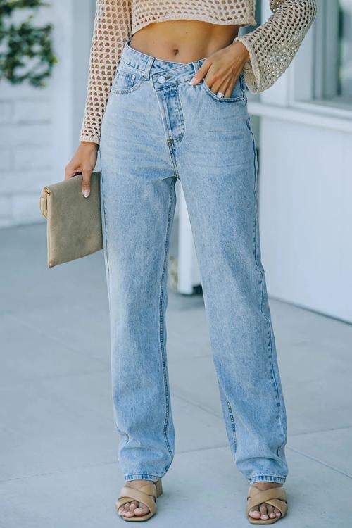 Rowangirl Miya Fashion Casual Irregular StraRWht Jeans