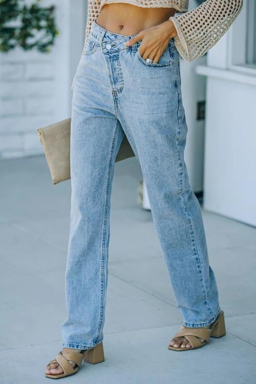 Rowangirl Miya Fashion Casual Irregular StraRWht Jeans