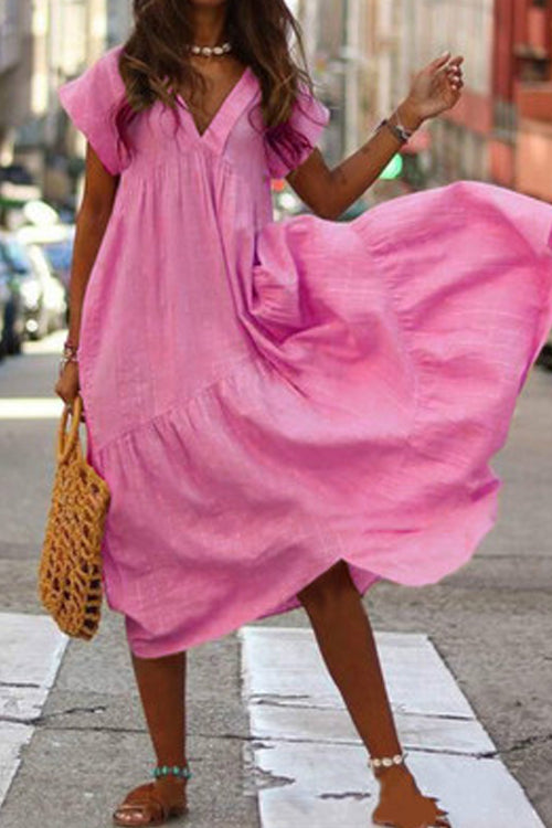Rwangirl Fashion Loose V Neck Multicolor Casual Dress