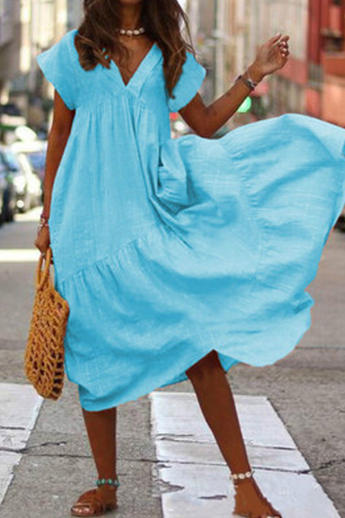 Rwangirl Fashion Loose V Neck Multicolor Casual Dress