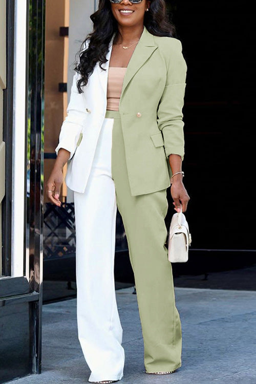 Rowangirl Fashion Color Block Lapel Long Sleeve Pockets Slim Suit Suits