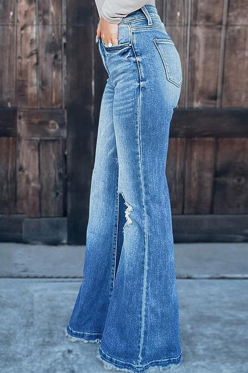 Rowangirl Fashion Loose Pockets Straight Ripped Jeans