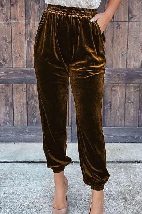 Rowangirl  Gold Velvet Casual Straight Pants