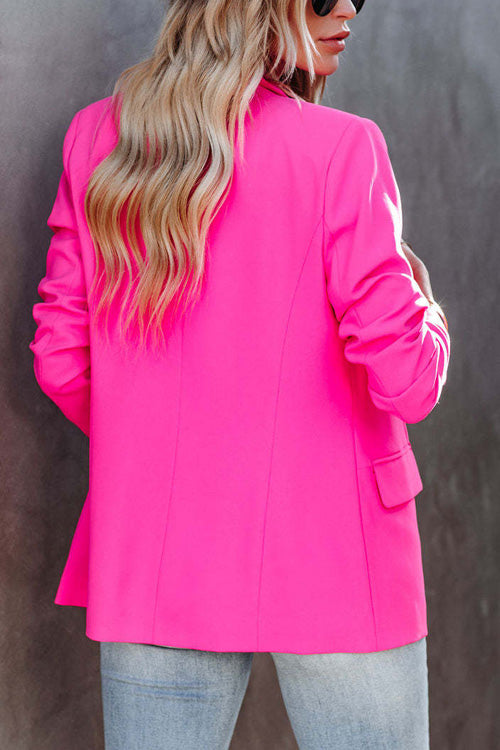 Rowangirl Fashion Solid Color Lapel Long Sleeve Slim Coat