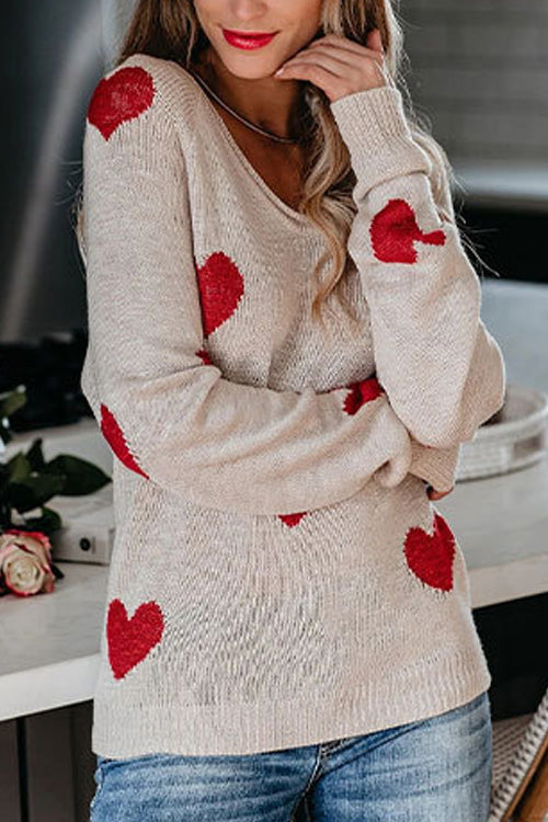 Rowangirl Fashion Long Sleeve Heart Slim Sweater